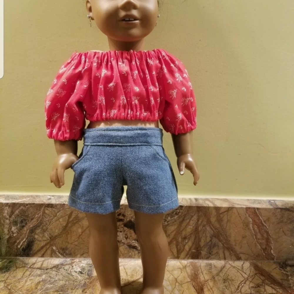 Handmade 18" Doll Outfit Peasant Top Denim